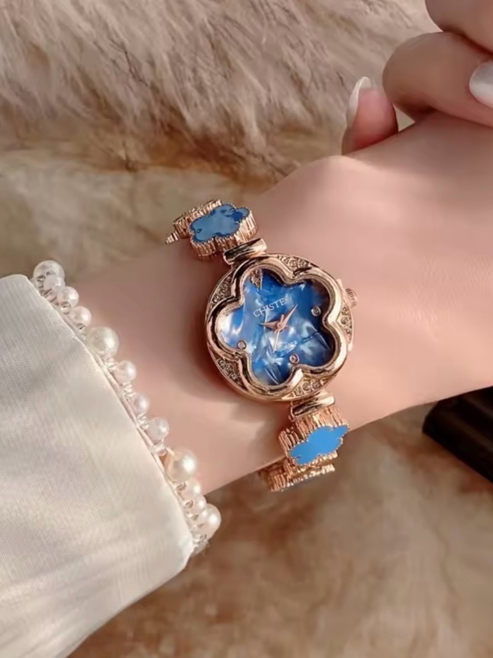 CHYSTEL Blue Cloisonné Rose Gold Women's Bracelet Watch